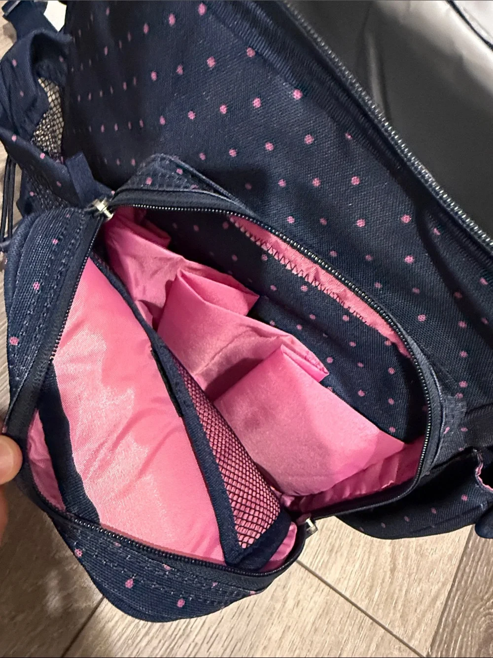 Matilda Jane Navy with Pink Polka Dots Backpack cooler or diaper bag